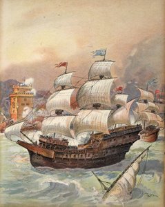 De vloot van Jean Ango blokkeert de Taag en bedreigt Lissabon, illustratie uit 